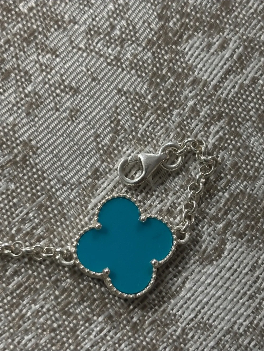 Silver 925 Turquoise Four-Leaf Clover Chain Bracelet - Unbranded